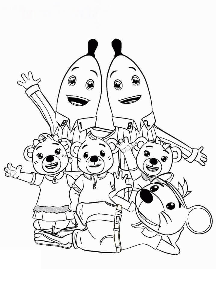 Dibujo de Platanos en Pijama y ratón para Colorear