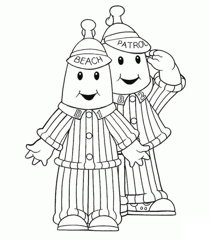 Dibujo de Platanos Lindos en Pijama para Colorear