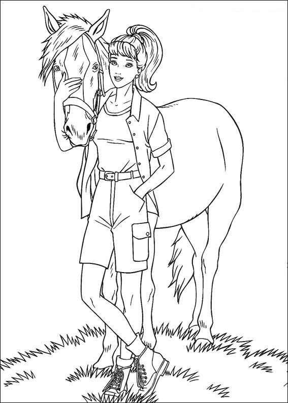 Dibujo de Barbie con Caballo para Colorear