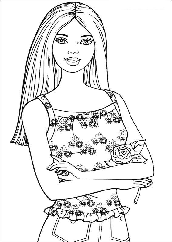 Dibujo de Barbie con Rosa para Colorear