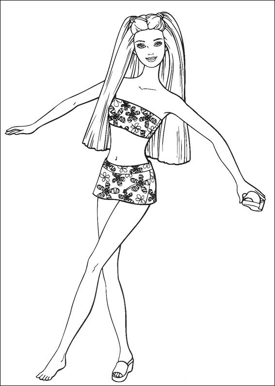 Dibujo de Barbie con Traje de baño para Colorear