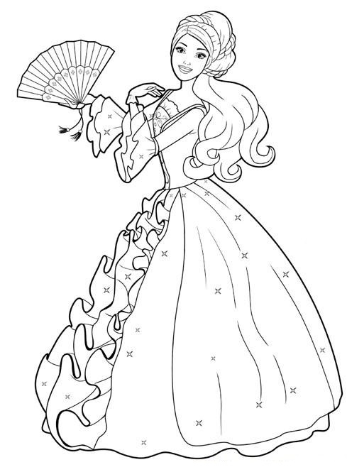 Dibujo de Barbie con una Fan para Colorear