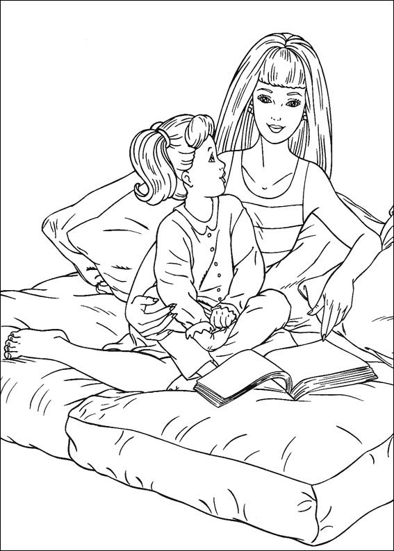 Dibujo de Barbie Ensenando a niño para Colorear