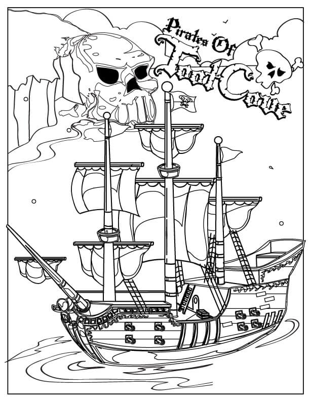 Dibujo de Barco Pirata con Calavera para Colorear