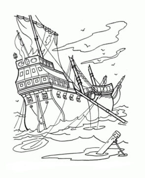 Dibujo de Barco Pirata Destrozado para Colorear