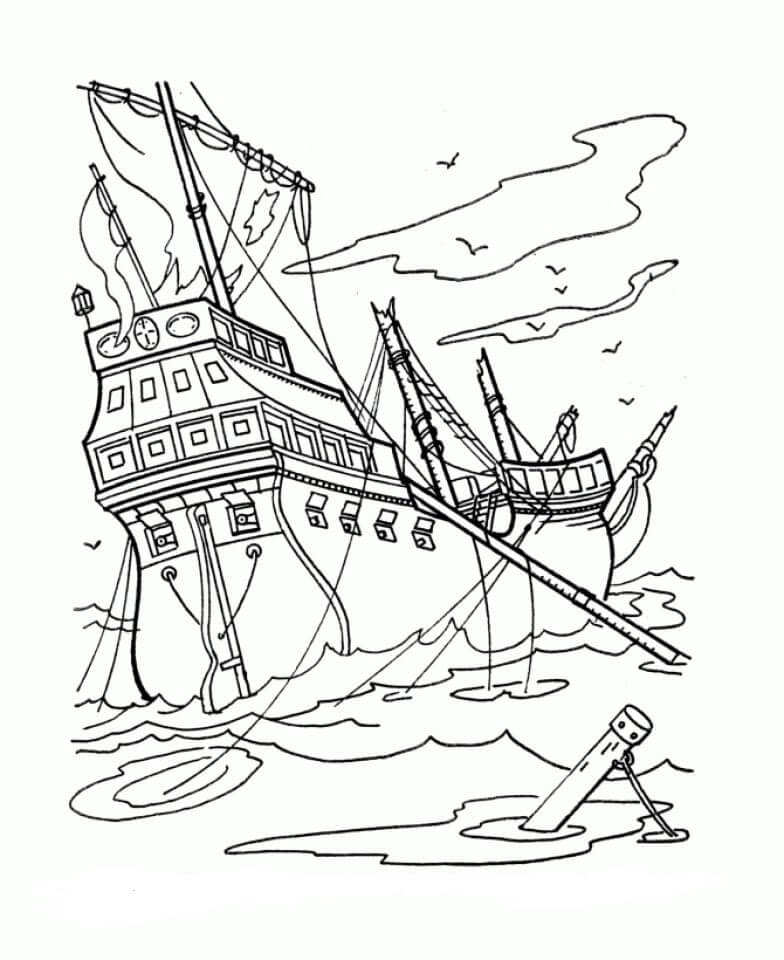 Dibujo de Barco Pirata Destrozado para Colorear