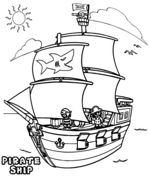 Dibujo de Barco Pirata Divertido para Colorear