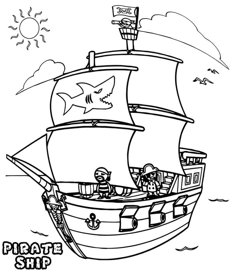 Dibujo de Barco Pirata Divertido para Colorear
