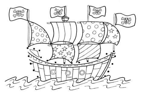 Dibujo de Lindo Barco Pirata para Colorear