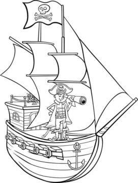 Dibujo de Pirata con Barco Pirata para Colorear