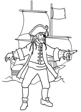 Dibujo de Pirata y Barco Pirata para Colorear