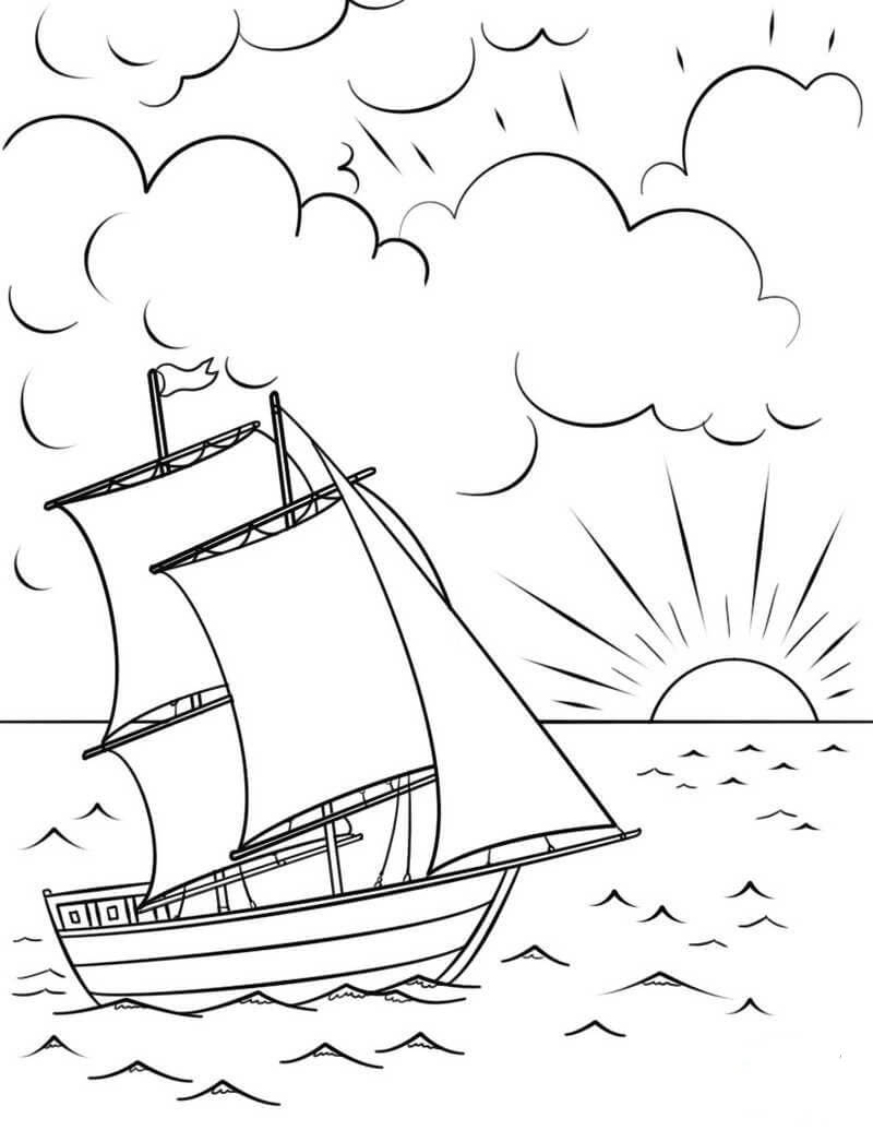 Dibujo de Barco en el Sello para Colorear