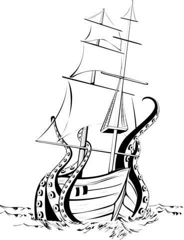 Dibujo de Nave de Ataque de Pulpo Gigante para Colorear