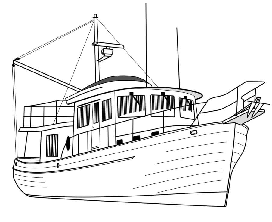Dibujo de Yate de Arrastre de Lujo para Colorear
