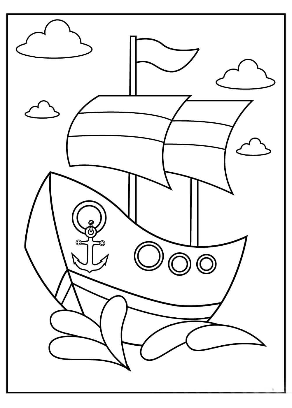 Dibujo de Barco Imprimible para Colorear
