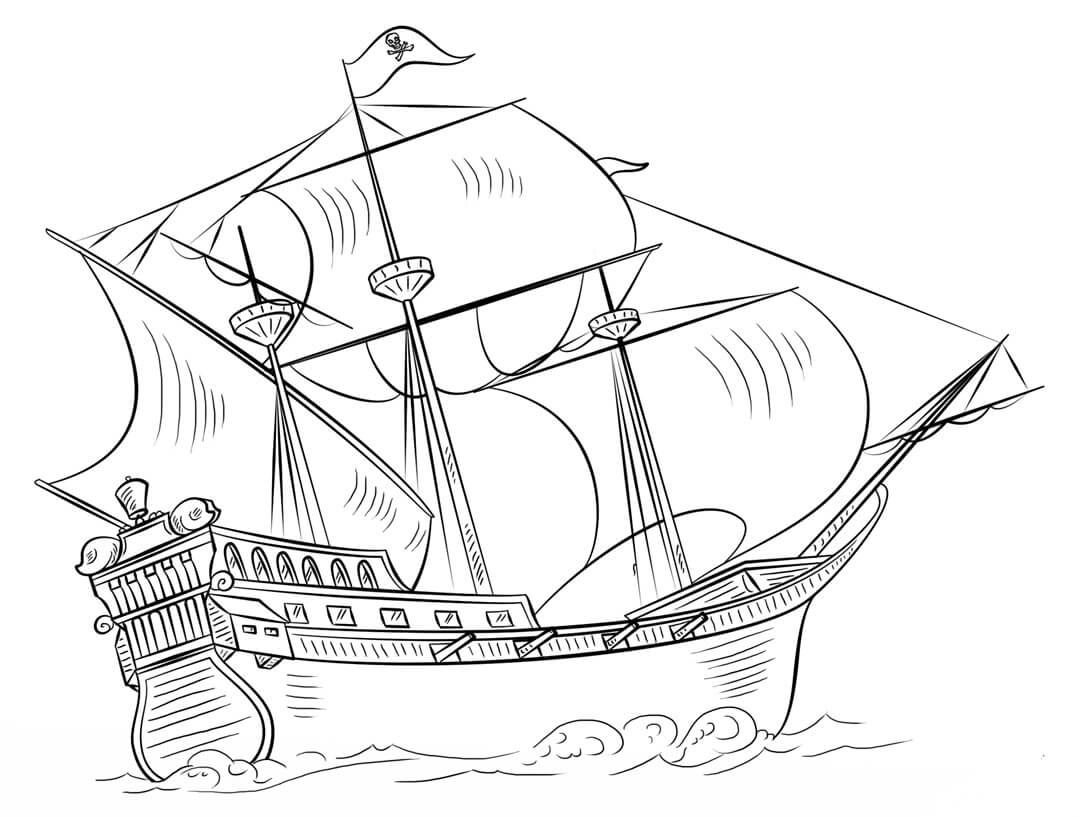 Dibujo de Barco Pirata de una Mano para Colorear