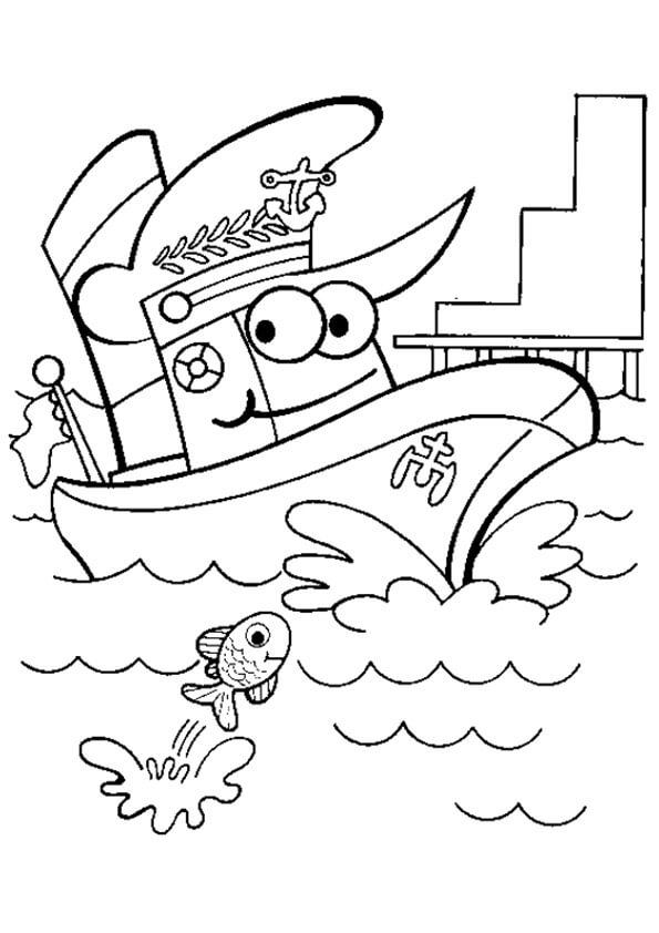 Dibujo de Barco Sonriente para Colorear