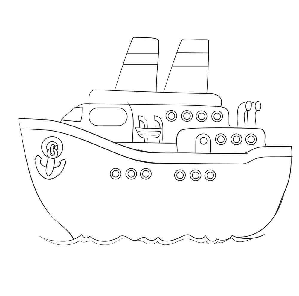 Dibujo de Barco de Crucero de Bosquejo para Colorear