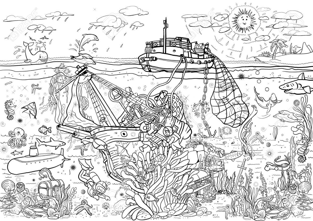 Dibujo de Barco en el Mar para Colorear