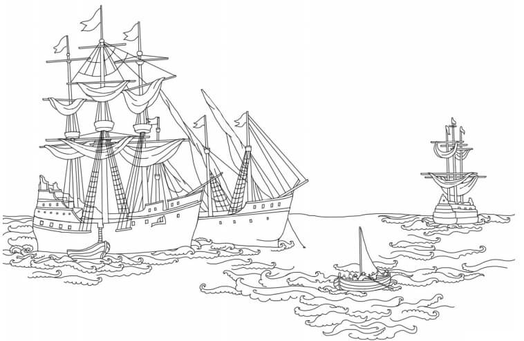 Dibujo de Barcos de Coln para Colorear