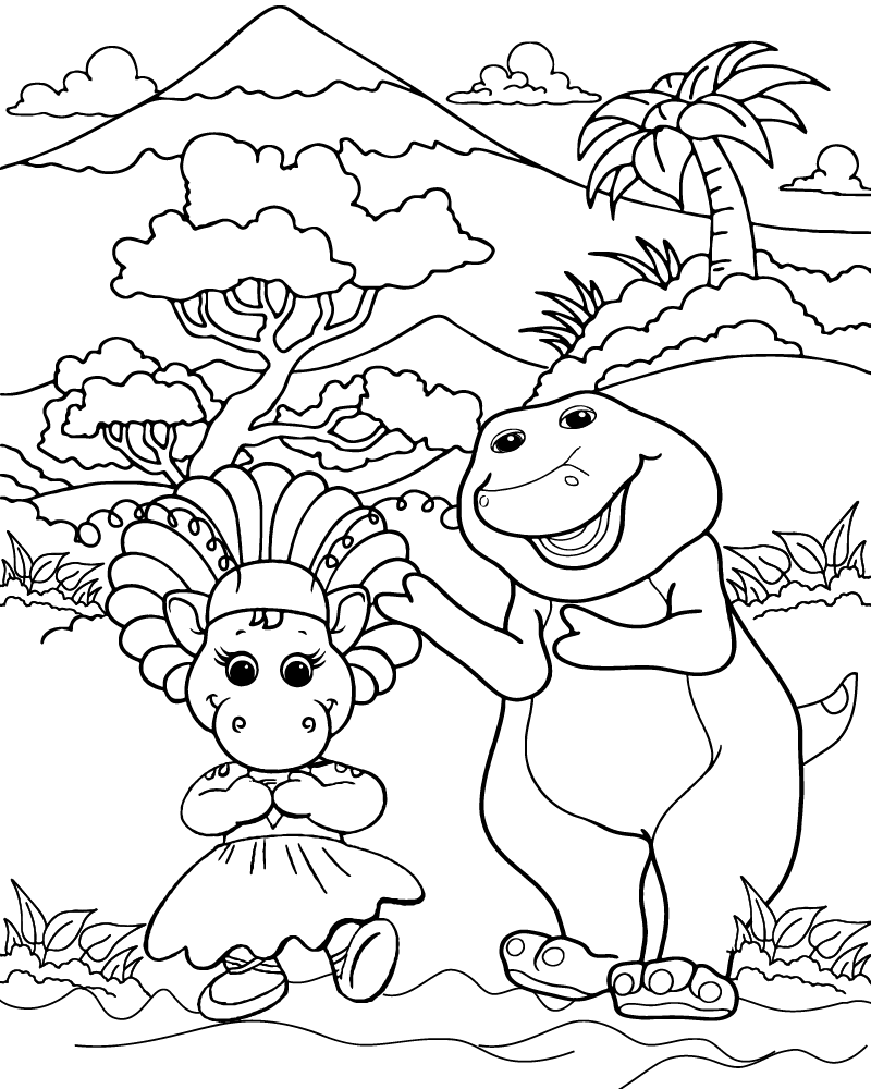 Dibujo de Baby Bop And Barney Roller Skating Coloring Page para Colorear