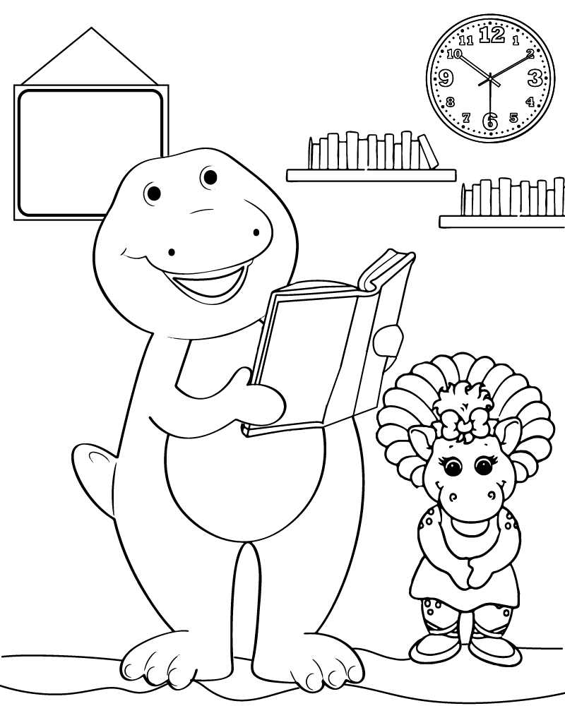 Dibujo de Barney Reading To Baby Bop Coloring Page para Colorear