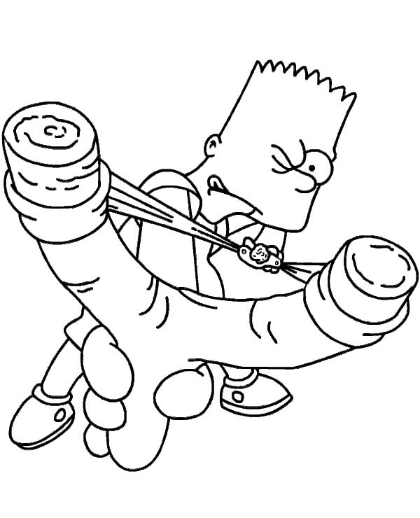 Dibujo de Bart Simpson Dispara una Ballesta de Goma para Colorear