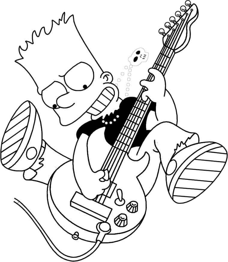 Dibujo de Bart Simpson Toca la Guitarra para Colorear