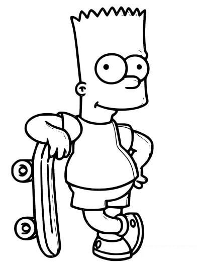 Dibujo de Bart Simpson con Patineta para Colorear