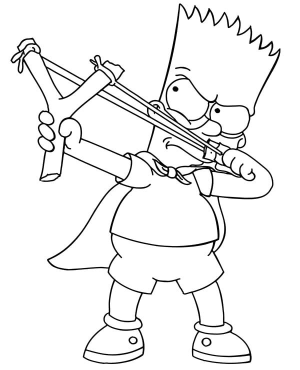 Dibujo de Bart Simpson con Tirachinas para Colorear
