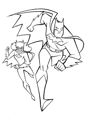 Dibujo de Batman y Batgirl Corriendo para Colorear