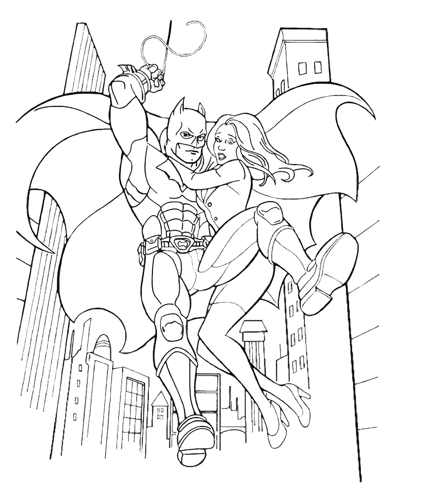 Dibujo de Batman Salva a la Chica para Colorear