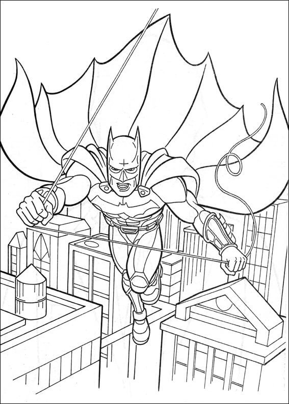 Dibujo de Batman Volando en la Ciudad para Colorear