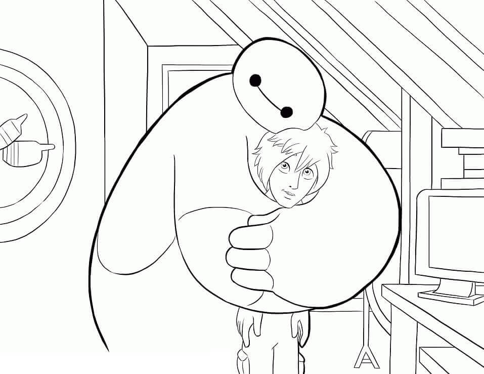 Dibujo de Baymax Abraza a Hiro para Colorear