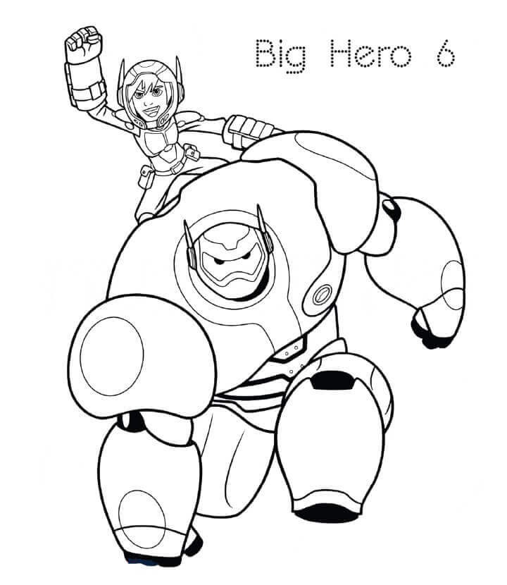 Dibujo de Baymax con Hiro para Colorear