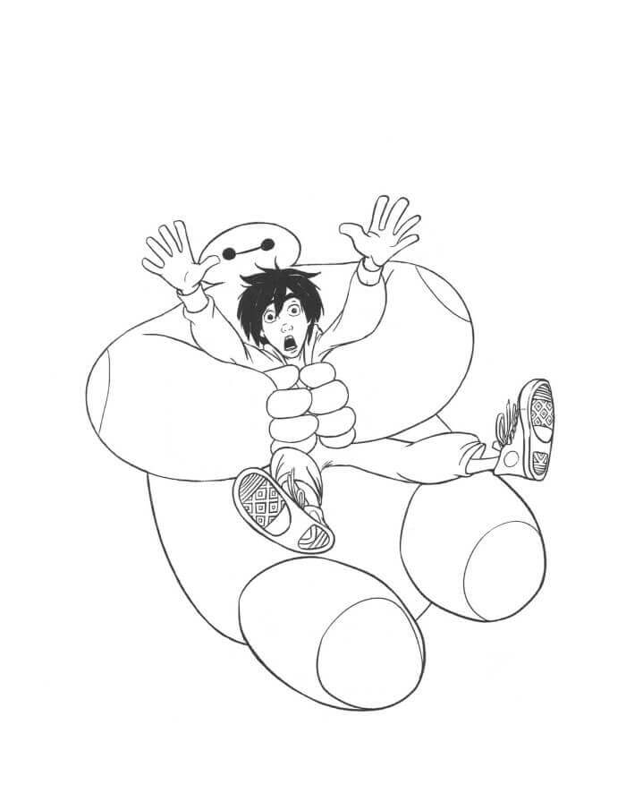 Dibujo de Baymax y Hiro Cayendo para Colorear