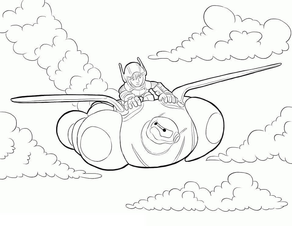 Dibujo de Baymax y Hiro Volador para Colorear