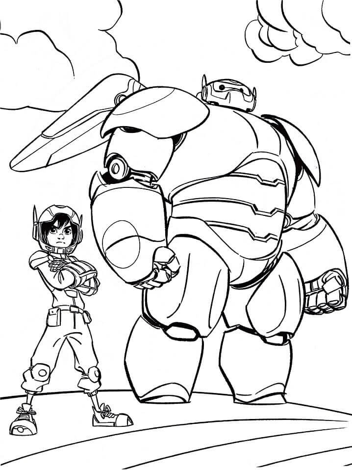Dibujo de Frío Baymax y Hiro para Colorear