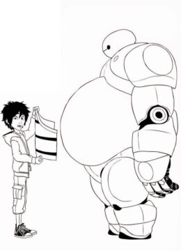Dibujo de Hiro con Baymax para Colorear