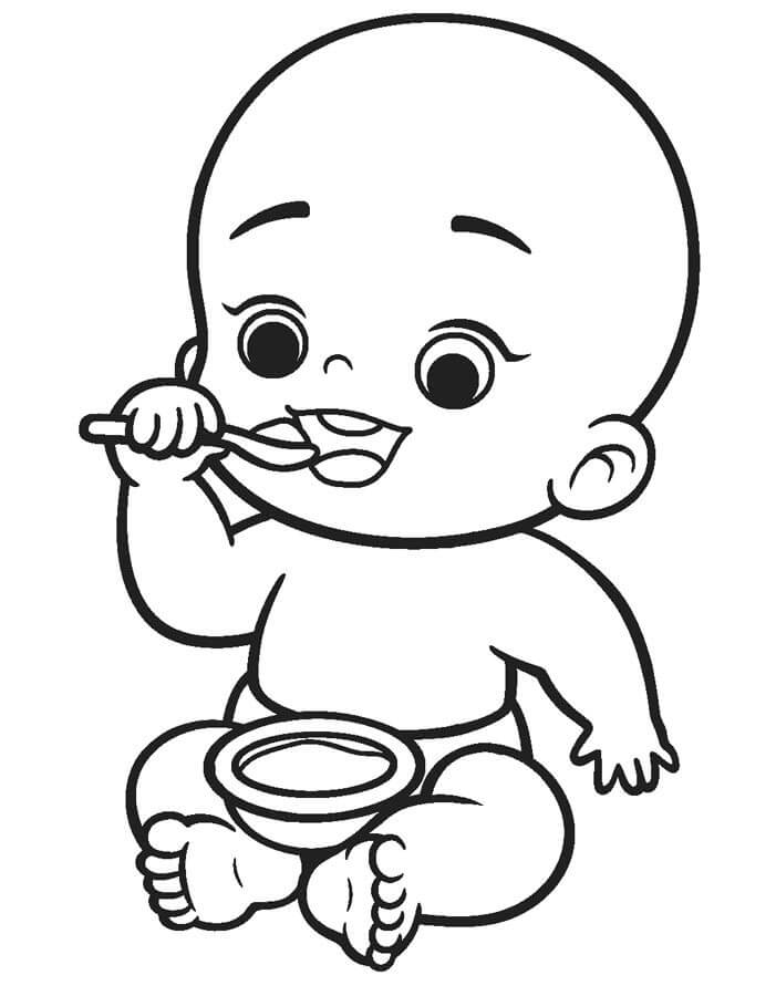 Dibujo de Bebé Comiendo para Colorear