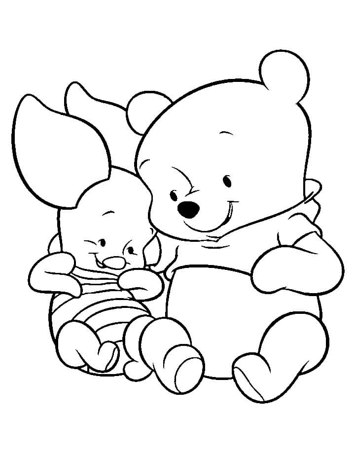 Dibujo de Bebé Pooh Bear y Piglet para Colorear