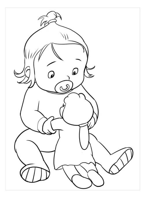 Dibujo de Bebé con Juguete para Colorear