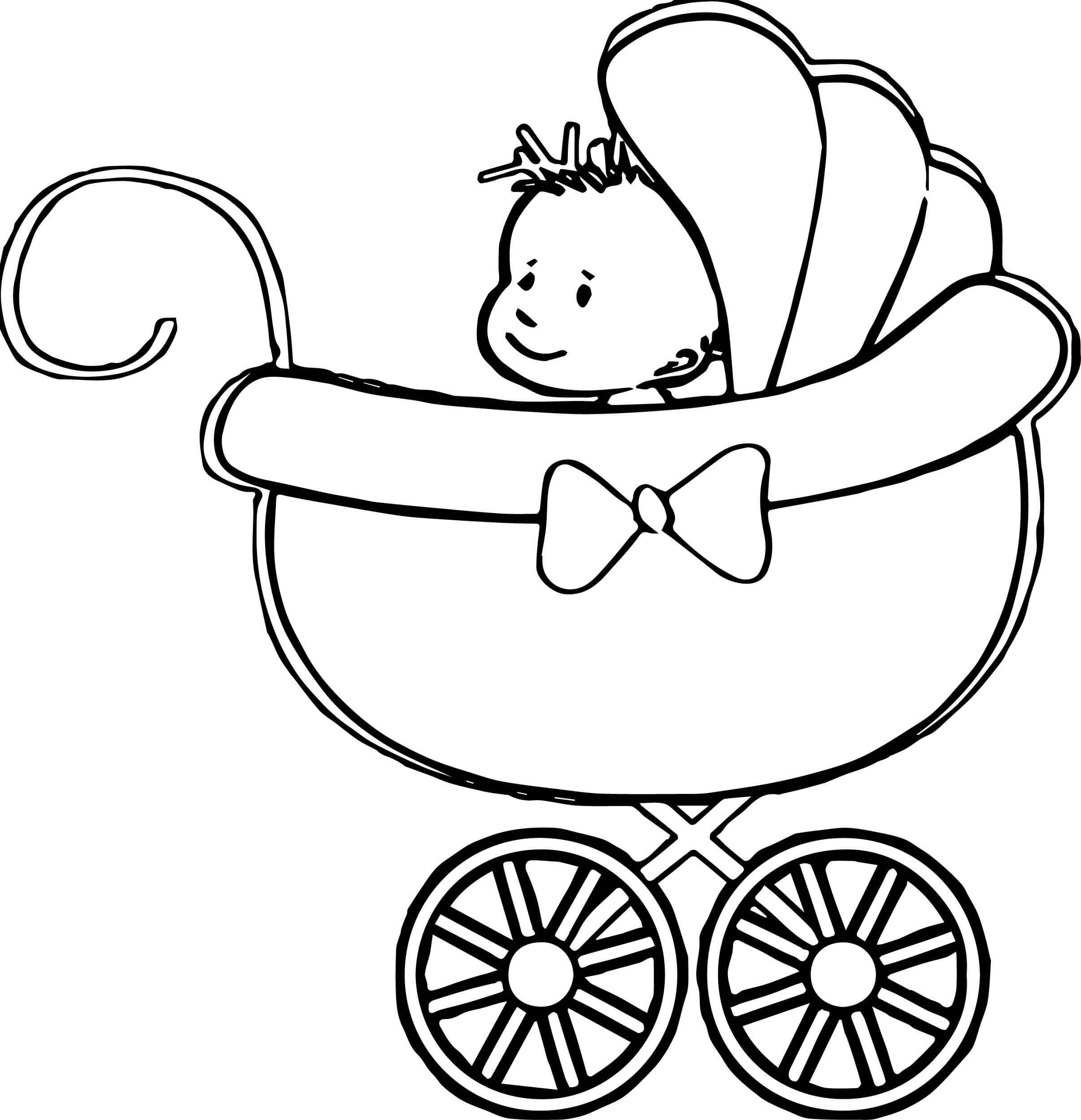 Dibujo de Bebé de Pie en un Cochecito para Colorear