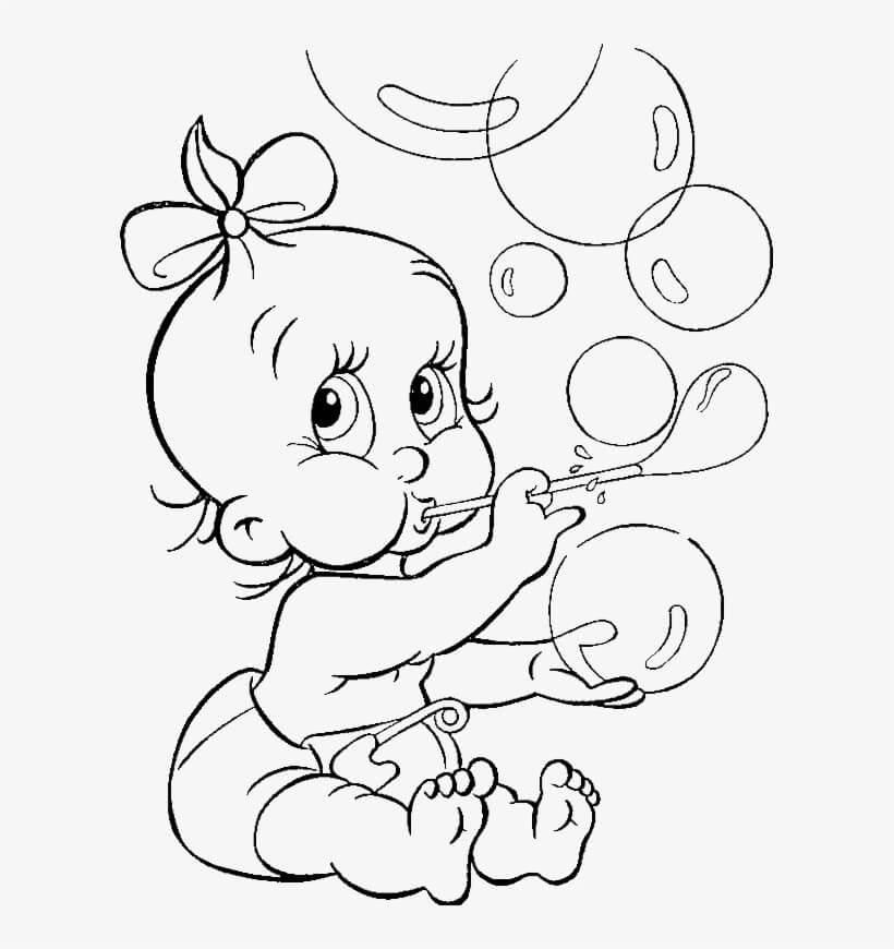 Dibujo de Bebé Haciendo Burbujas para Colorear