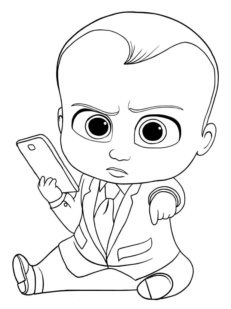 Dibujo de Boss Baby con teléfono Inteligente para Colorear