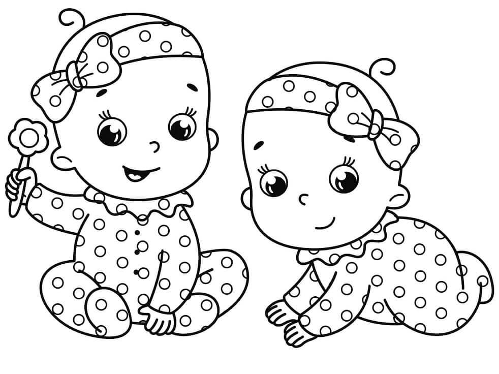 Dibujo de Dos bebés niña para Colorear