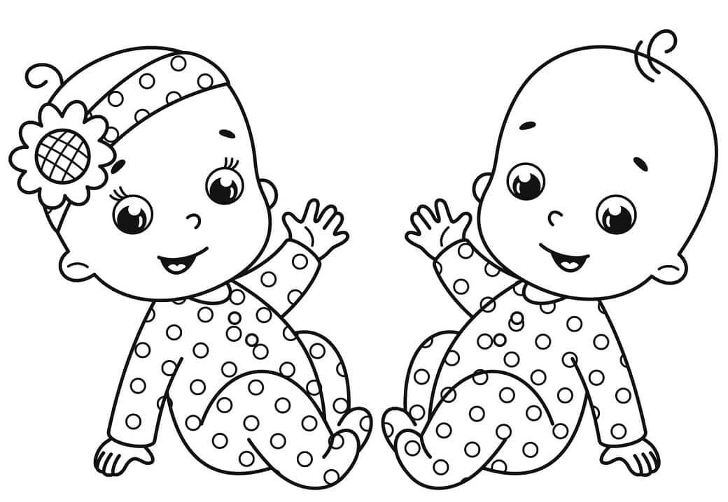 Dibujo de Dos bebés para Colorear