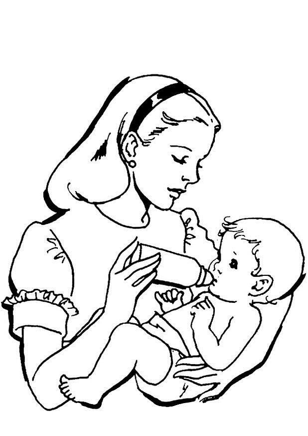 Dibujo de La Madre Le Da Leche al bebé para Colorear