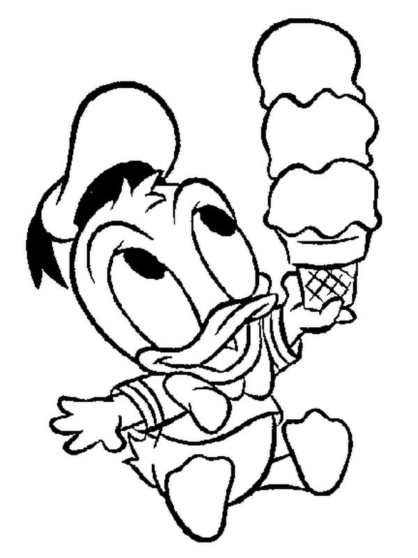 Dibujo de Pato bebé con Helado para Colorear