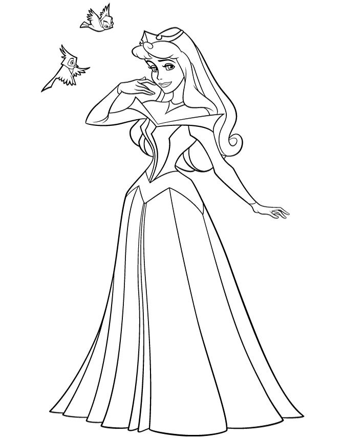 Dibujo de Aurora con los pájaros para Colorear